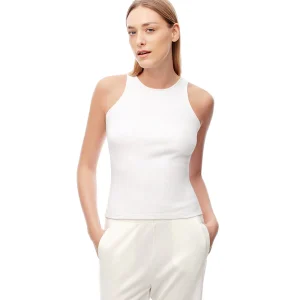 Camiseta esqueleto slim rib algodón blanca mujer